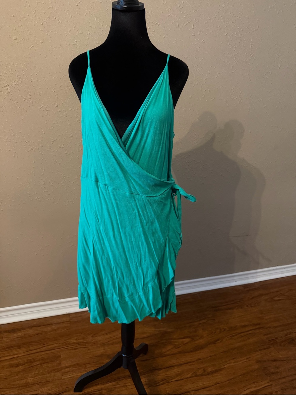 GBX Teal Spaghetti-Strap Wrap Mini Dress